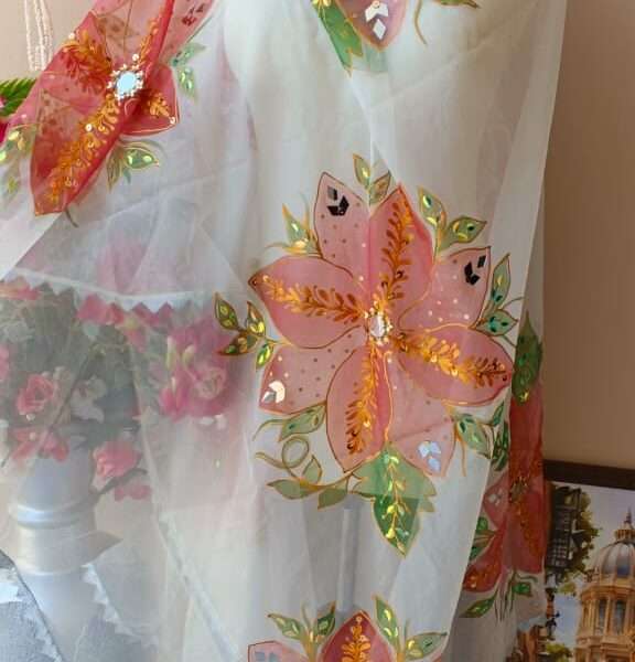 Hand-Painted Dupatta with Mirror & Sequin Work