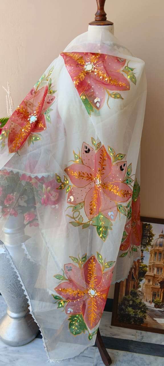 Hand-Painted Dupatta with Mirror & Sequin Work
