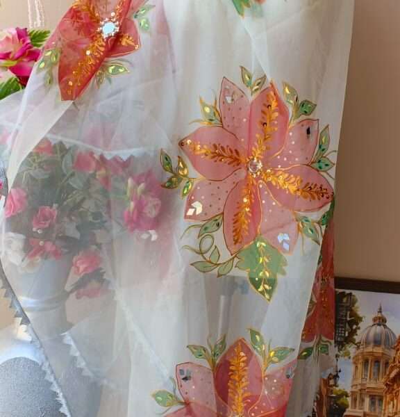 Hand-Painted Dupatta with Mirror & Sequin Work