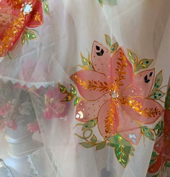 Hand-Painted Dupatta with Mirror & Sequin Work