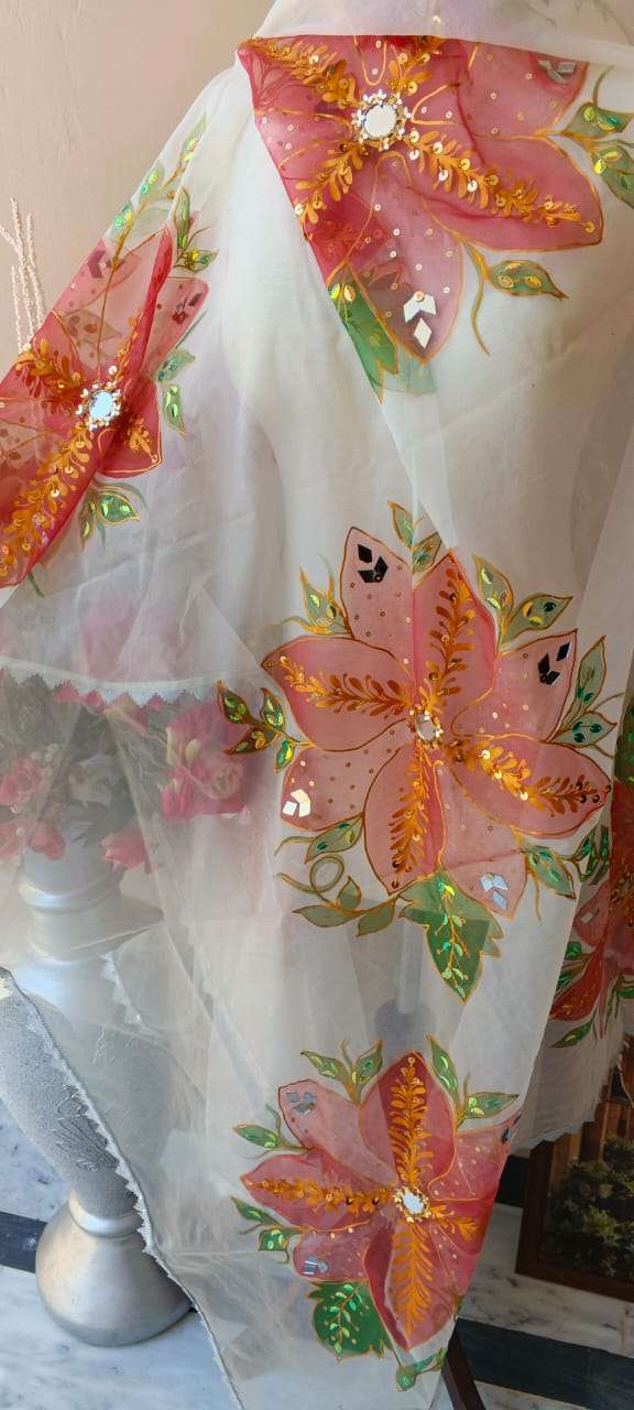 Hand-Painted Dupatta with Mirror & Sequin Work