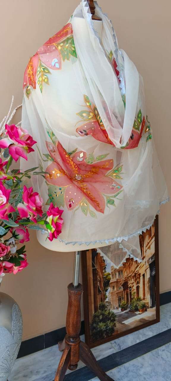 Hand-Painted Dupatta with Mirror & Sequin Work