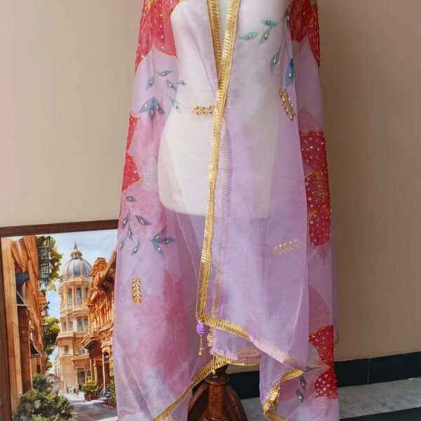 Dupatta Hand-Painted Lilac Organza Dupatta