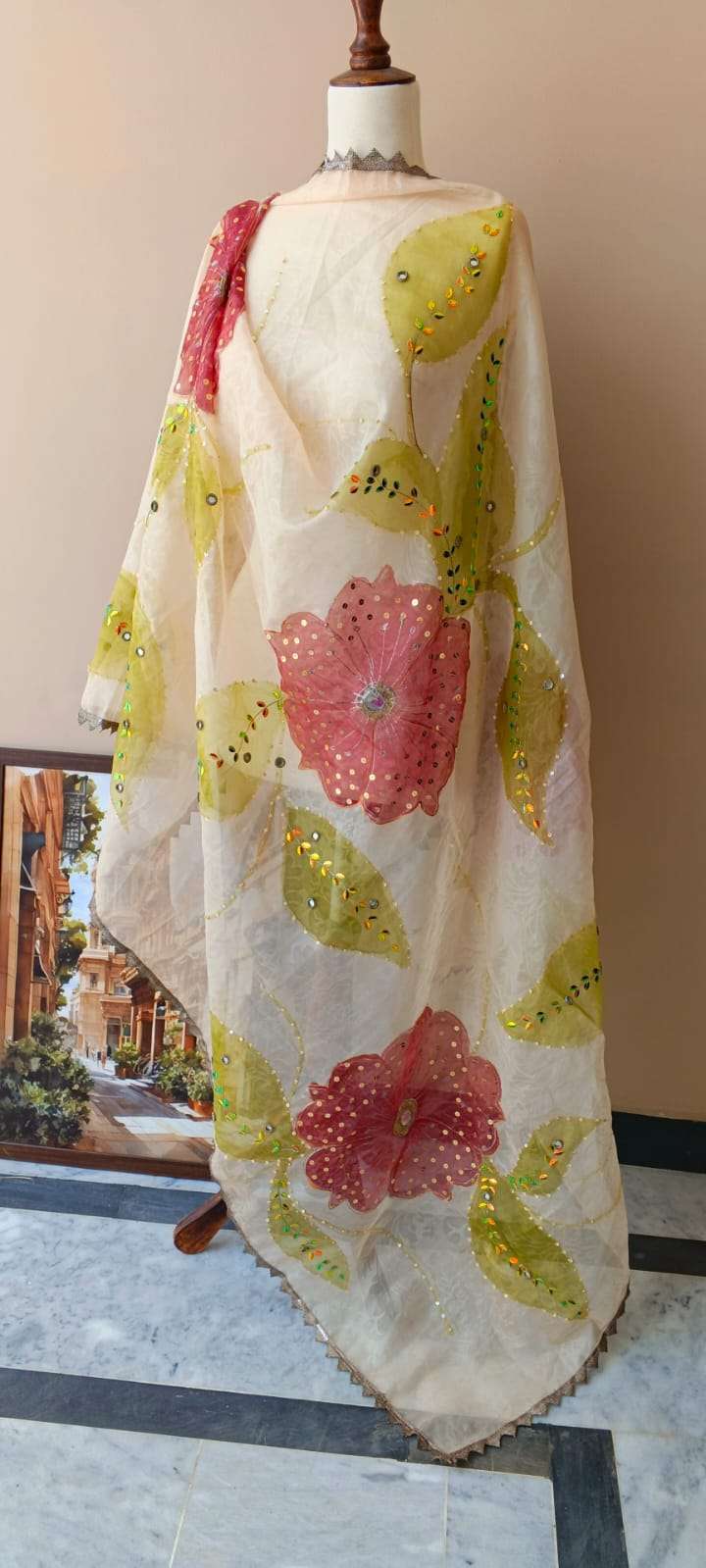 Blush Blossom Premium Tissue Dupatta