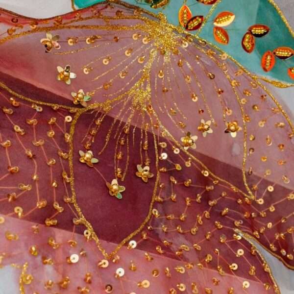 White Organza Dupatta with Multicolor Floral Design
