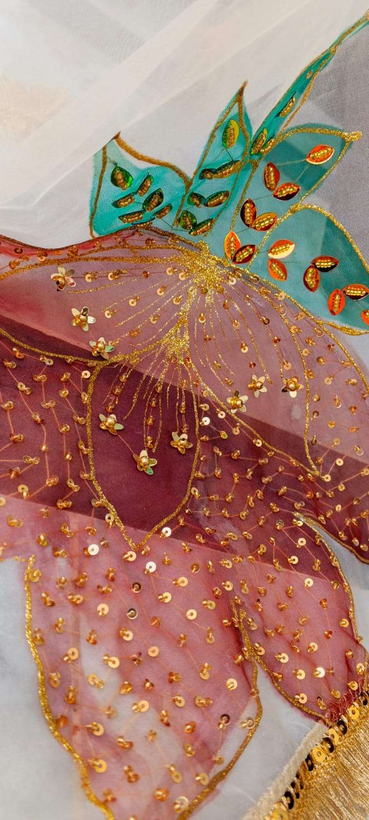 White Organza Dupatta with Multicolor Floral Design