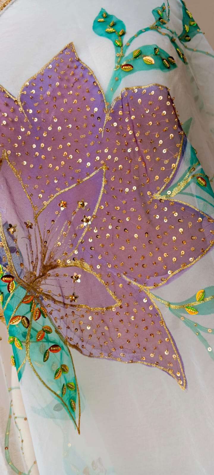 White Organza Dupatta with Multicolor Floral Design