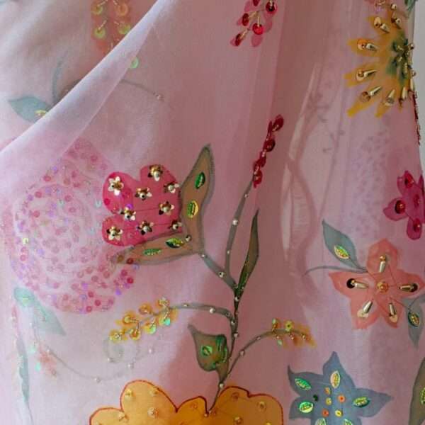 Dupatta Pink Floral Embroidered Organza Dupatta