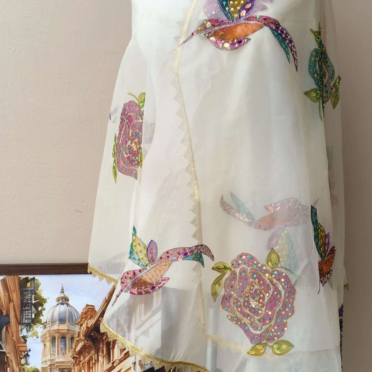 Online Dupattas Noor-e-Gul Luxury Organza Dupatta – White Floral Edition
