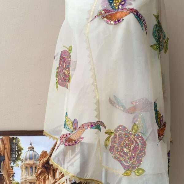Online Dupattas Noor-e-Gul Luxury Organza Dupatta – White Floral Edition