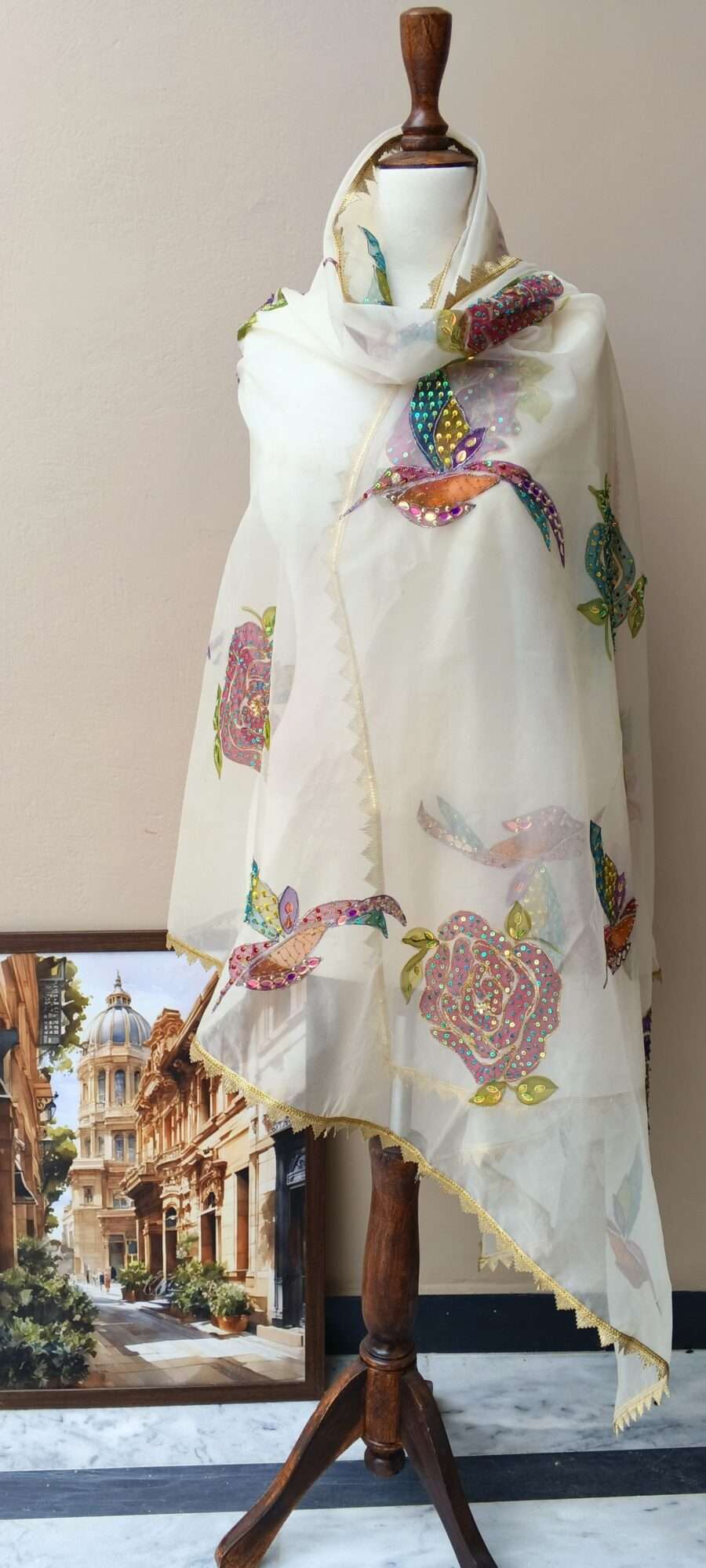 Online Dupattas Noor-e-Gul Luxury Organza Dupatta – White Floral Edition