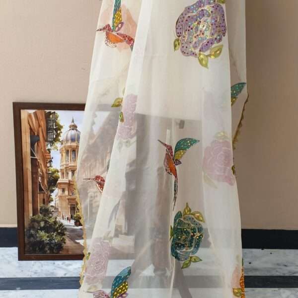 Online Dupattas Noor-e-Gul Luxury Organza Dupatta – White Floral Edition