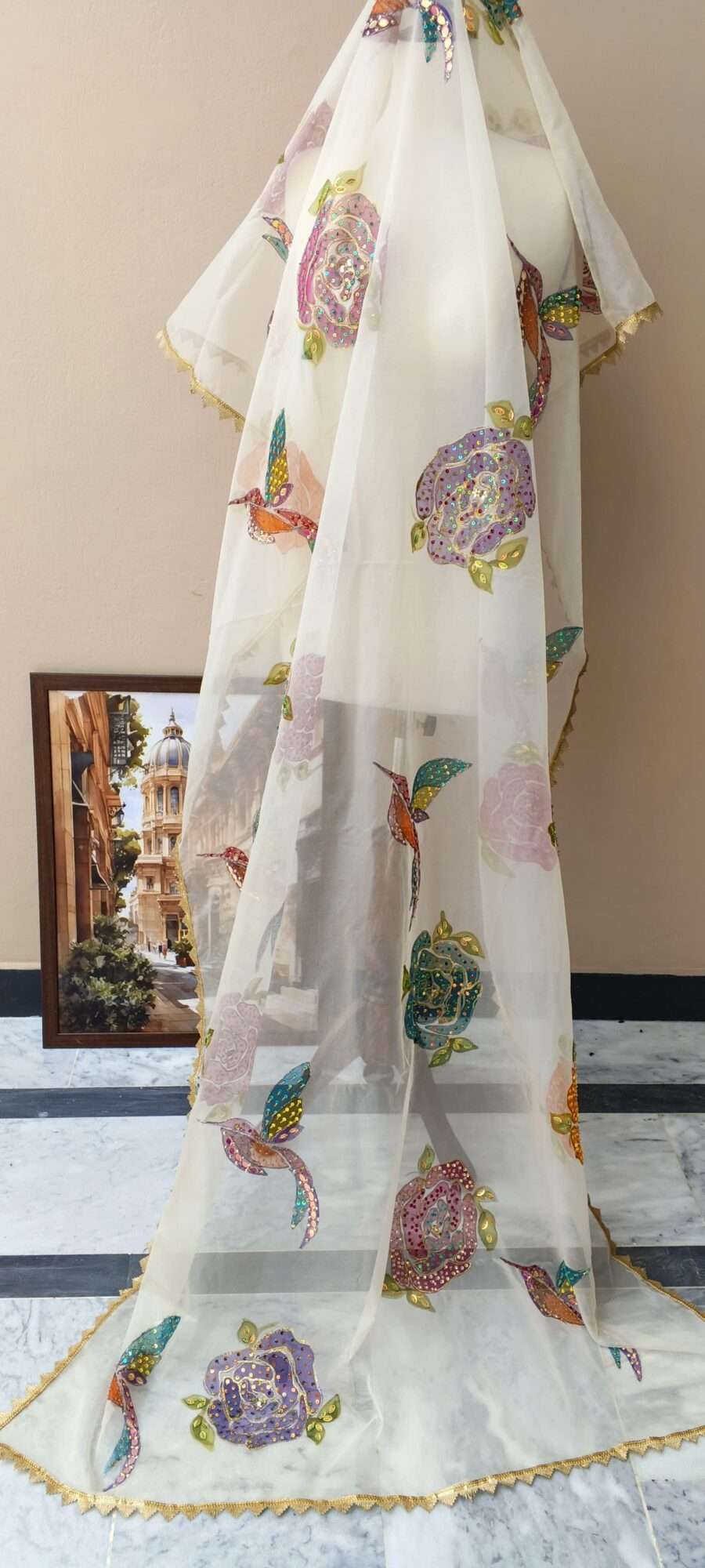 Online Dupattas Noor-e-Gul Luxury Organza Dupatta – White Floral Edition