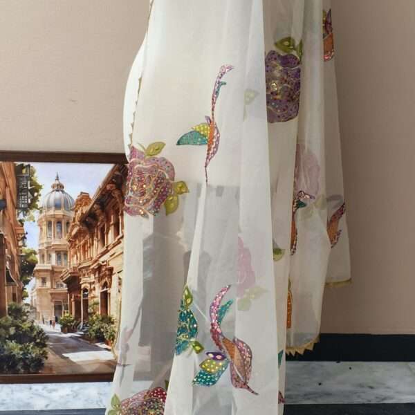 Online Dupattas Noor-e-Gul Luxury Organza Dupatta – White Floral Edition