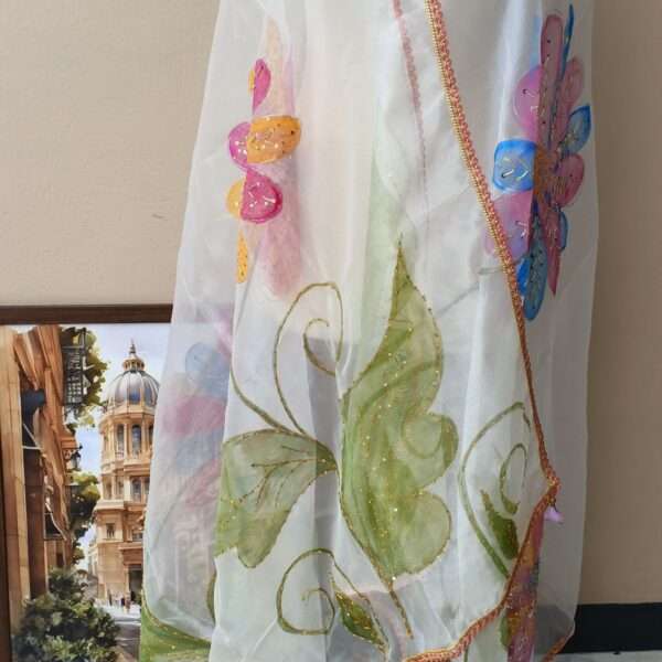 Online Dupatta Pastel Bloom Hand-Painted Organza Dupatta