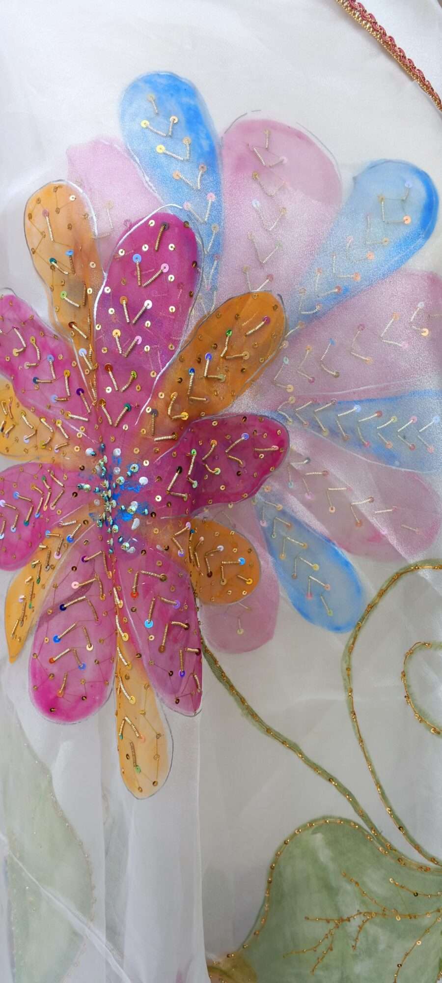 Online Dupatta Pastel Bloom Hand-Painted Organza Dupatta