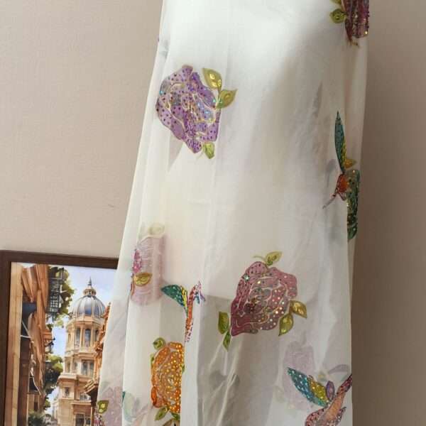 Online Dupattas Noor-e-Gul Luxury Organza Dupatta – White Floral Edition