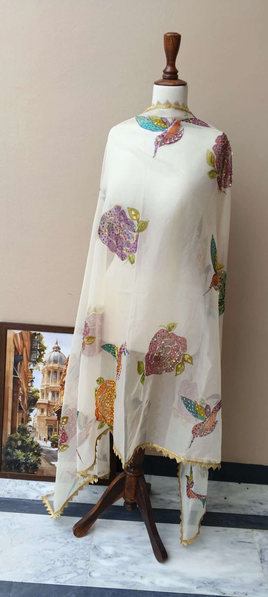 Online Dupattas Noor-e-Gul Luxury Organza Dupatta – White Floral Edition