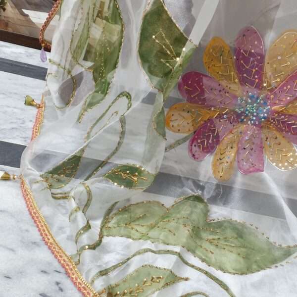 Online Dupatta Pastel Bloom Hand-Painted Organza Dupatta