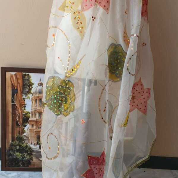 Blooming Bliss Hand-Painted Organza Dupatta