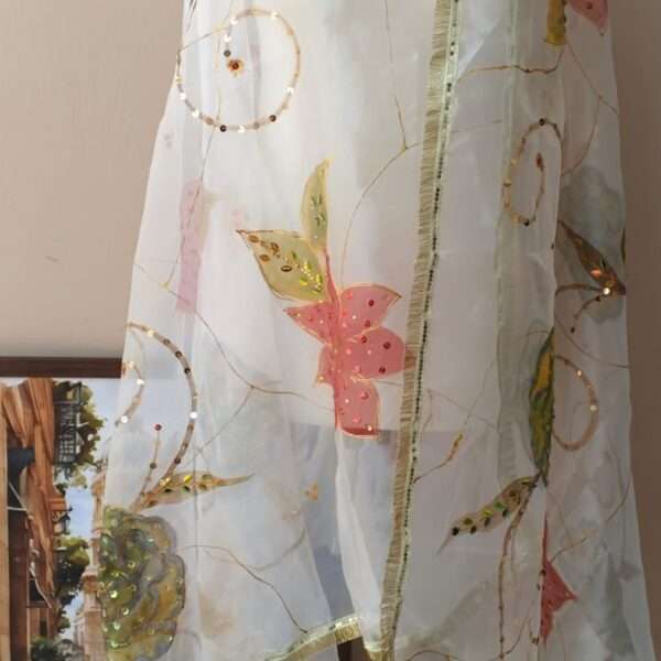 Blooming Bliss Hand-Painted Organza Dupatta