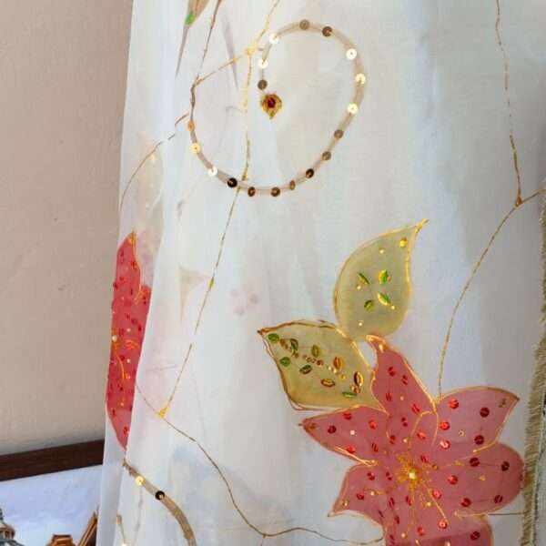 Blooming Bliss Hand-Painted Organza Dupatta