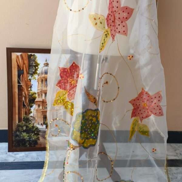 Blooming Bliss Hand-Painted Organza Dupatta