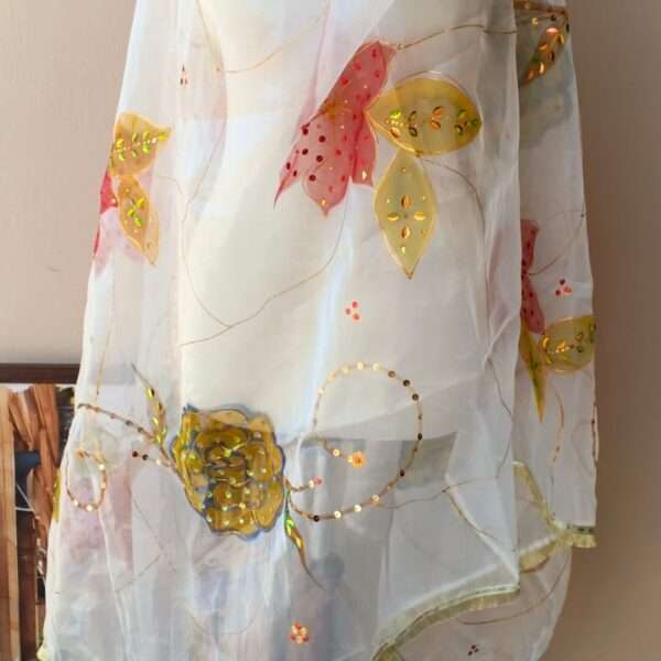Blooming Bliss Hand-Painted Organza Dupatta
