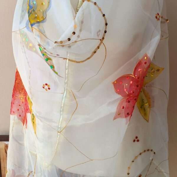 Blooming Bliss Hand-Painted Organza Dupatta