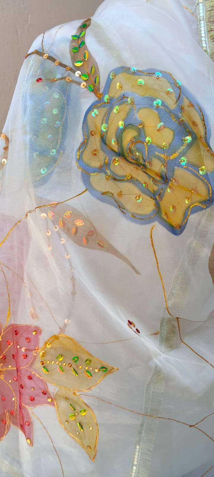 Blooming Bliss Hand-Painted Organza Dupatta