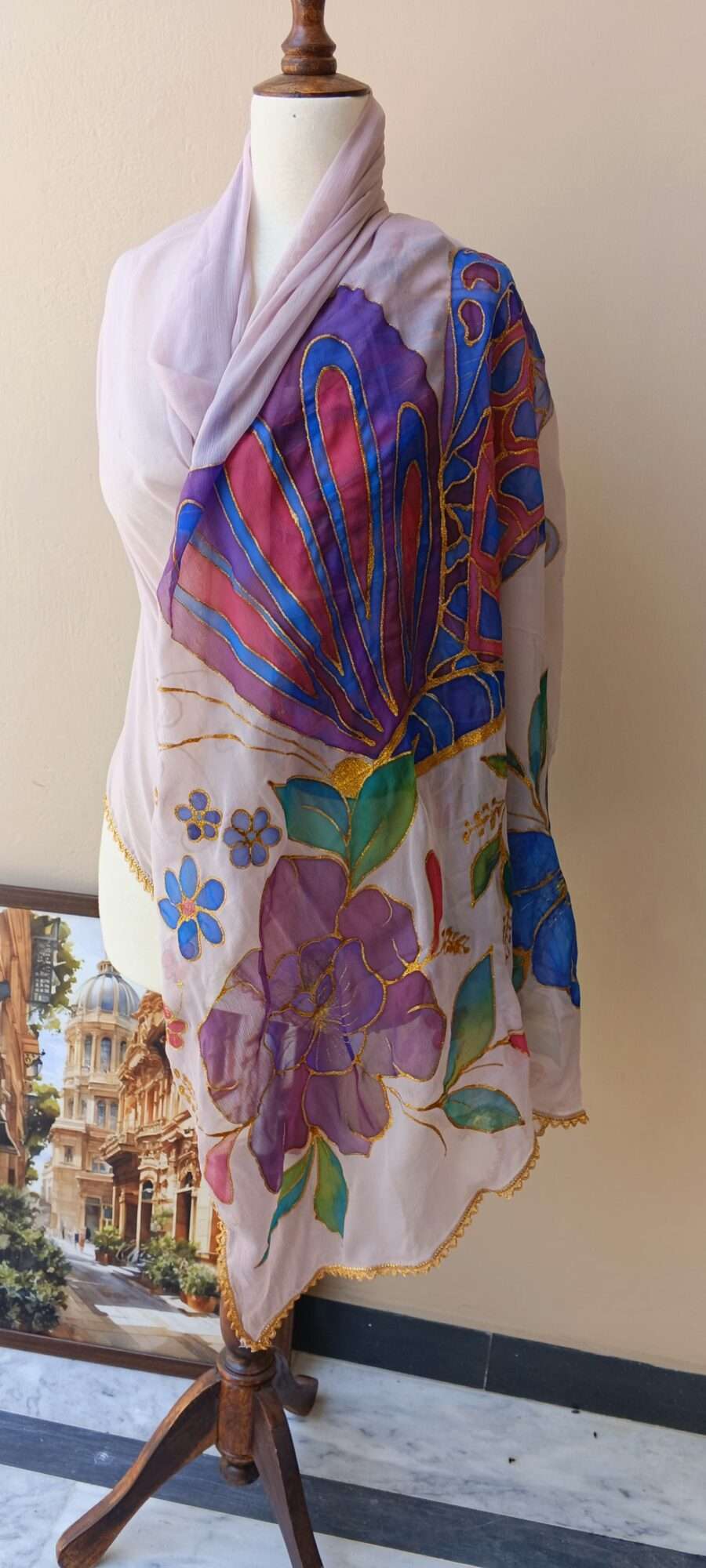 Online Dupatta Noor-e-Rang Hand-Painted Floral Crinkle Dupatta