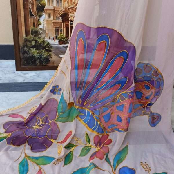 Online Dupatta Noor-e-Rang Hand-Painted Floral Crinkle Dupatta