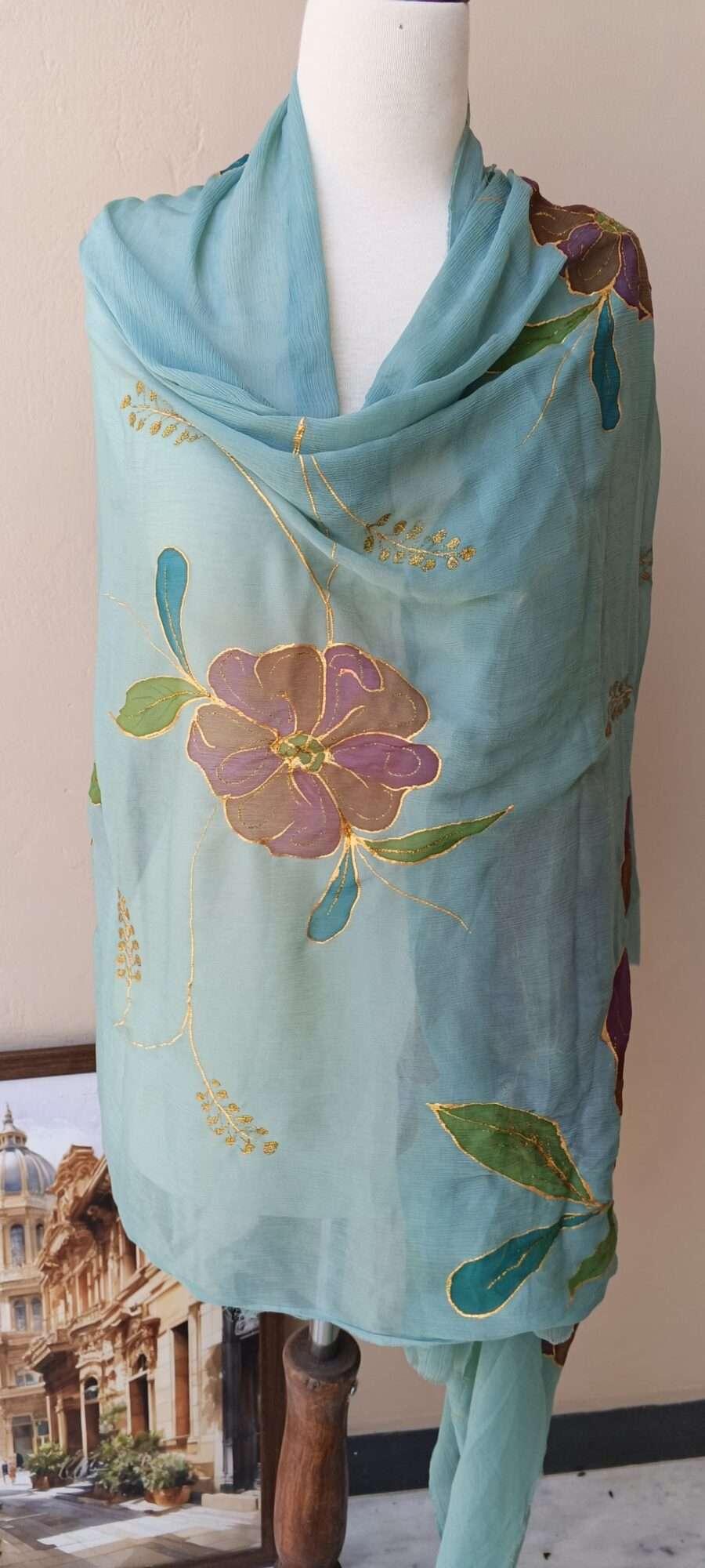 Online Dupatta Noor-e-Bahar Hand-Painted Crinkle Chiffon Dupatta
