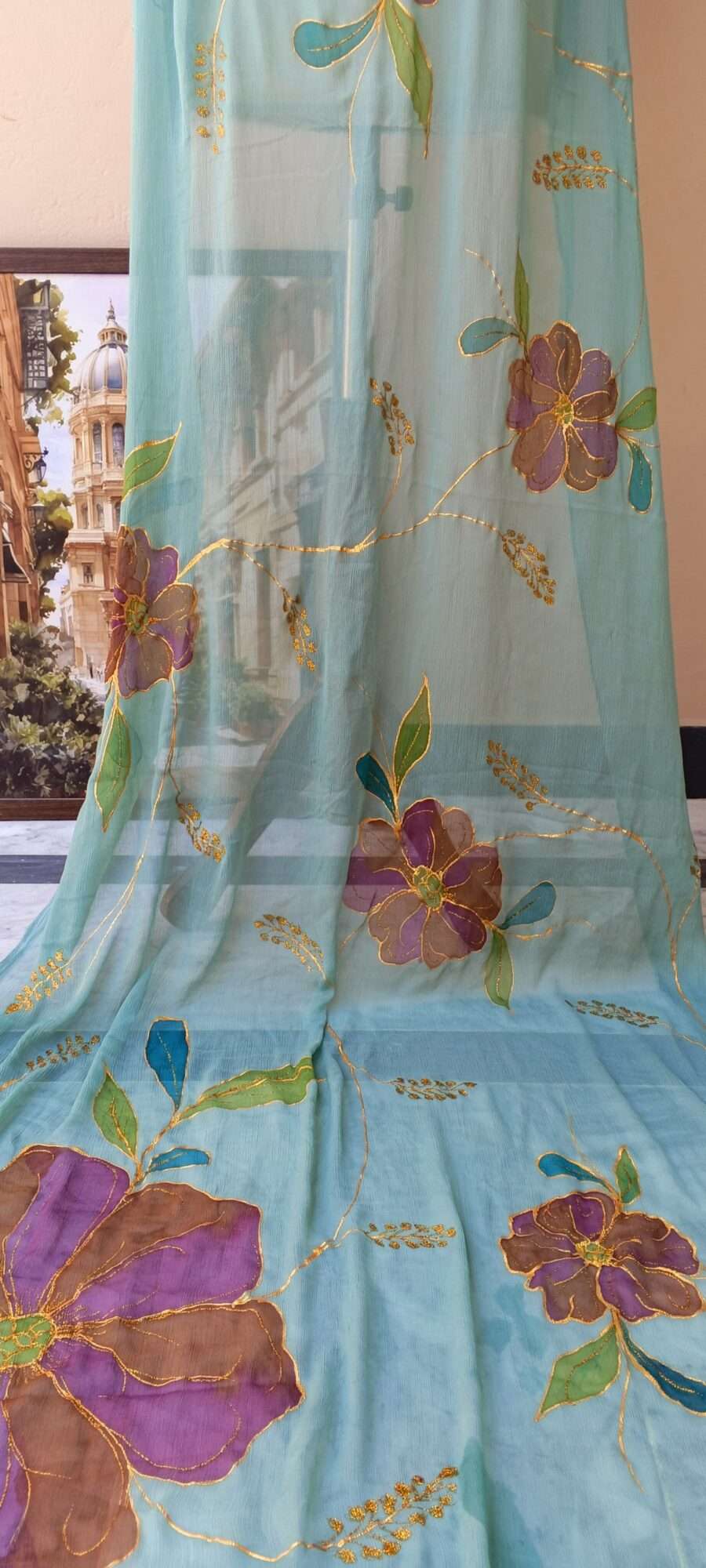 Online Dupatta Noor-e-Bahar Hand-Painted Crinkle Chiffon Dupatta