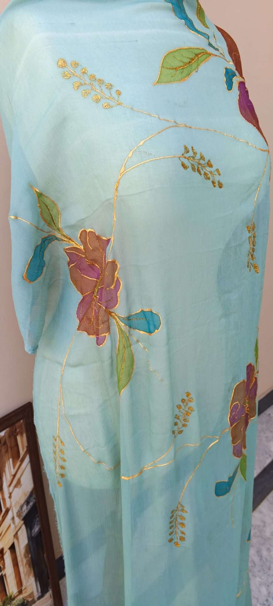Online Dupatta Noor-e-Bahar Hand-Painted Crinkle Chiffon Dupatta