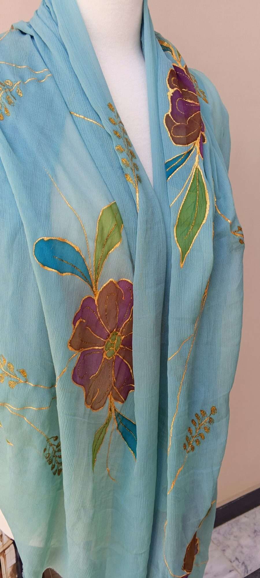 Online Dupatta Noor-e-Bahar Hand-Painted Crinkle Chiffon Dupatta