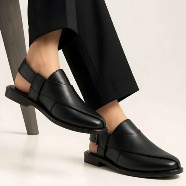 Imperial Black Leather Peshawari Chappal