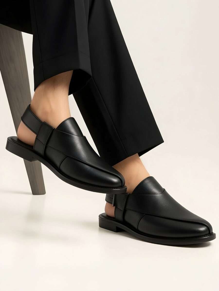 Imperial Black Leather Peshawari Chappal