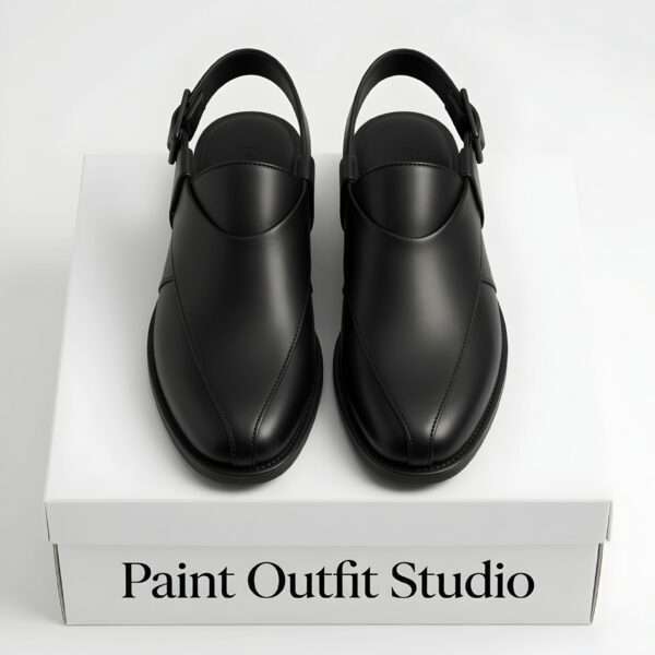 Imperial Black Leather Peshawari Chappal