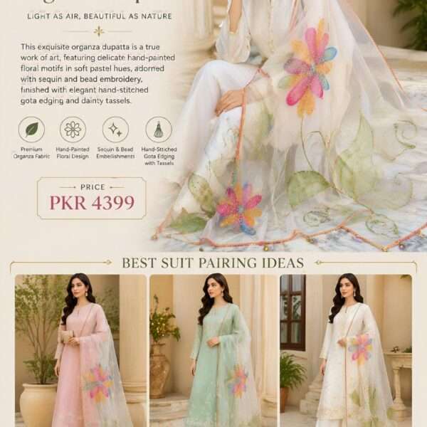 Online Dupatta Pastel Bloom Hand-Painted Organza Dupatta