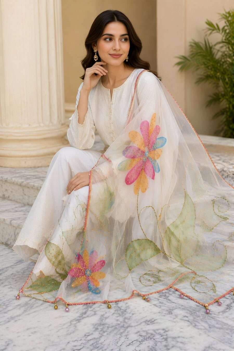 Paint Outfit Studio Pastel Bloom Hand-Painted Organza Dupatta