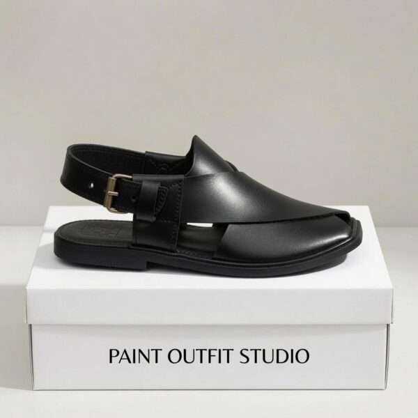 Peshawari Chappal Black Hi Koram Leather Peshawari Chappal