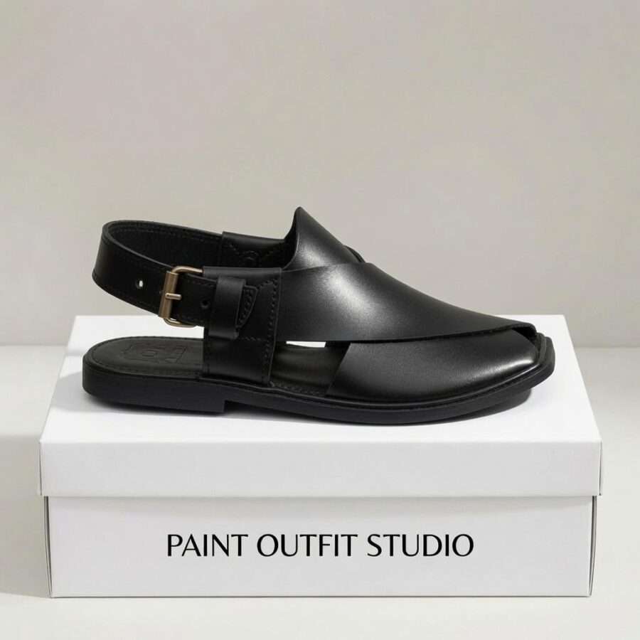 Peshawari Chappal Black Hi Koram Leather Peshawari Chappal