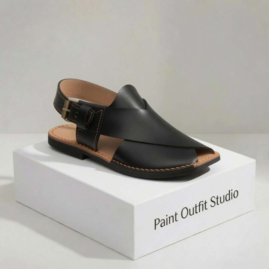 Peshawari Chappal Black Hi Koram Leather Peshawari Chappal