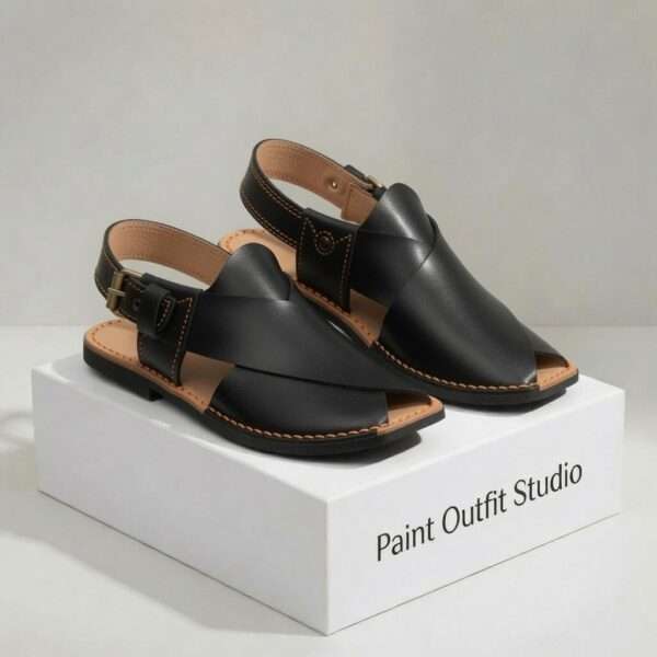 Peshawari Chappal Black Hi Koram Leather Peshawari Chappal