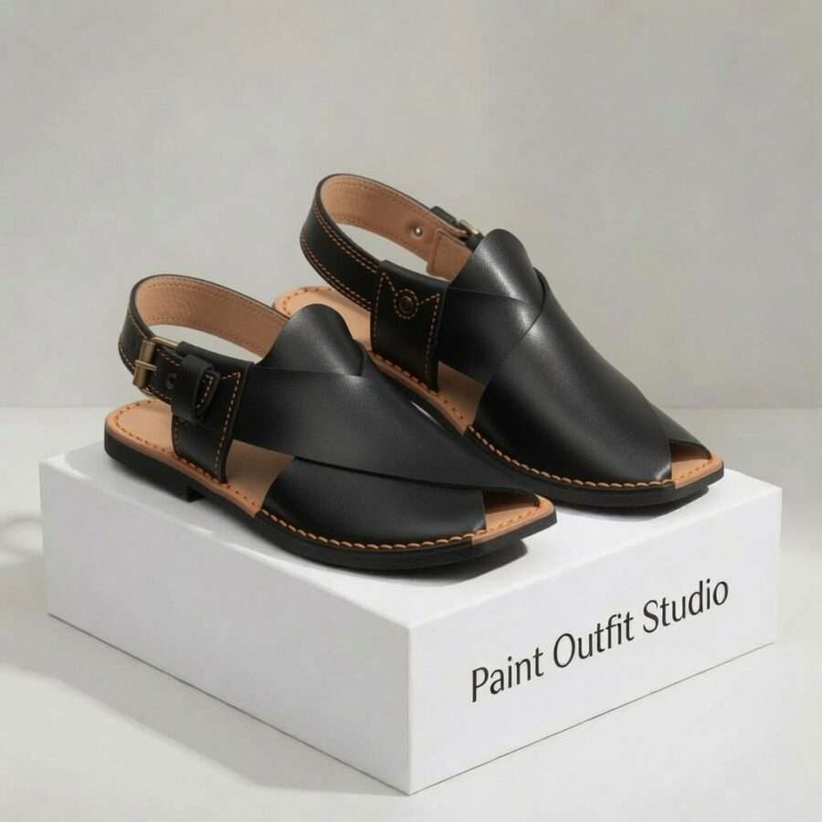 Peshawari Chappal Black Hi Koram Leather Peshawari Chappal