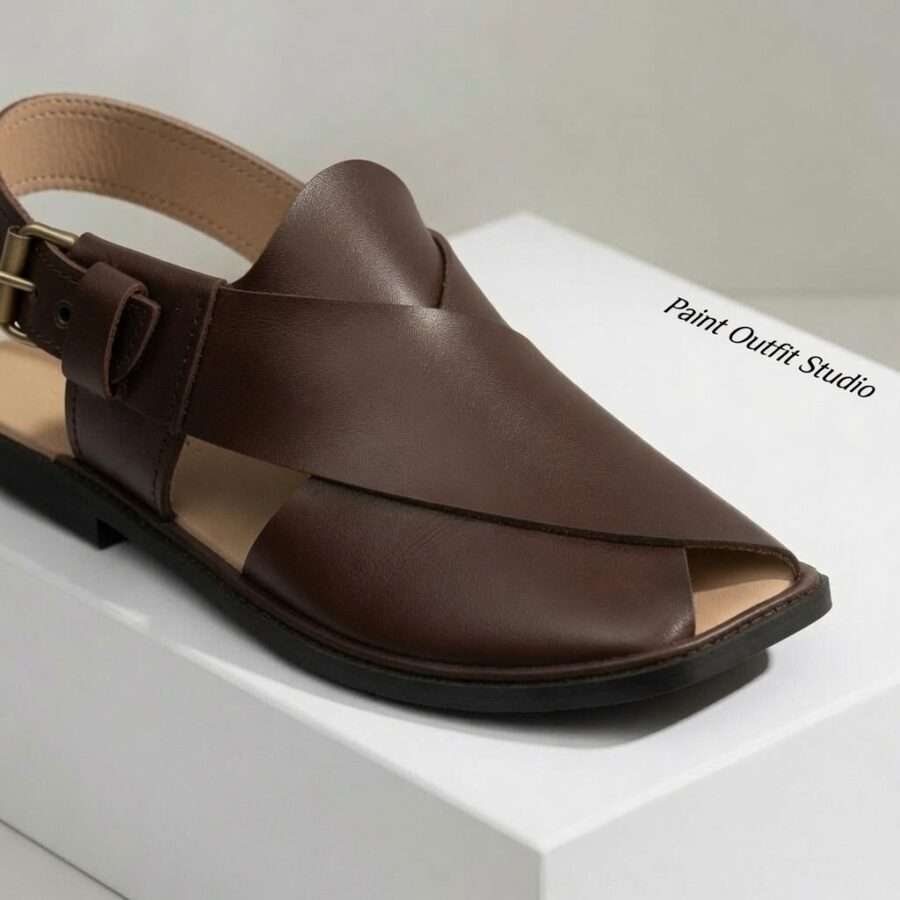 Brown Hi Koram Leather Peshawari Chappal