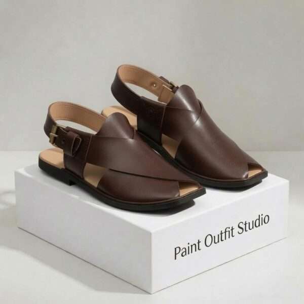 Brown Hi Koram Leather Peshawari Chappal