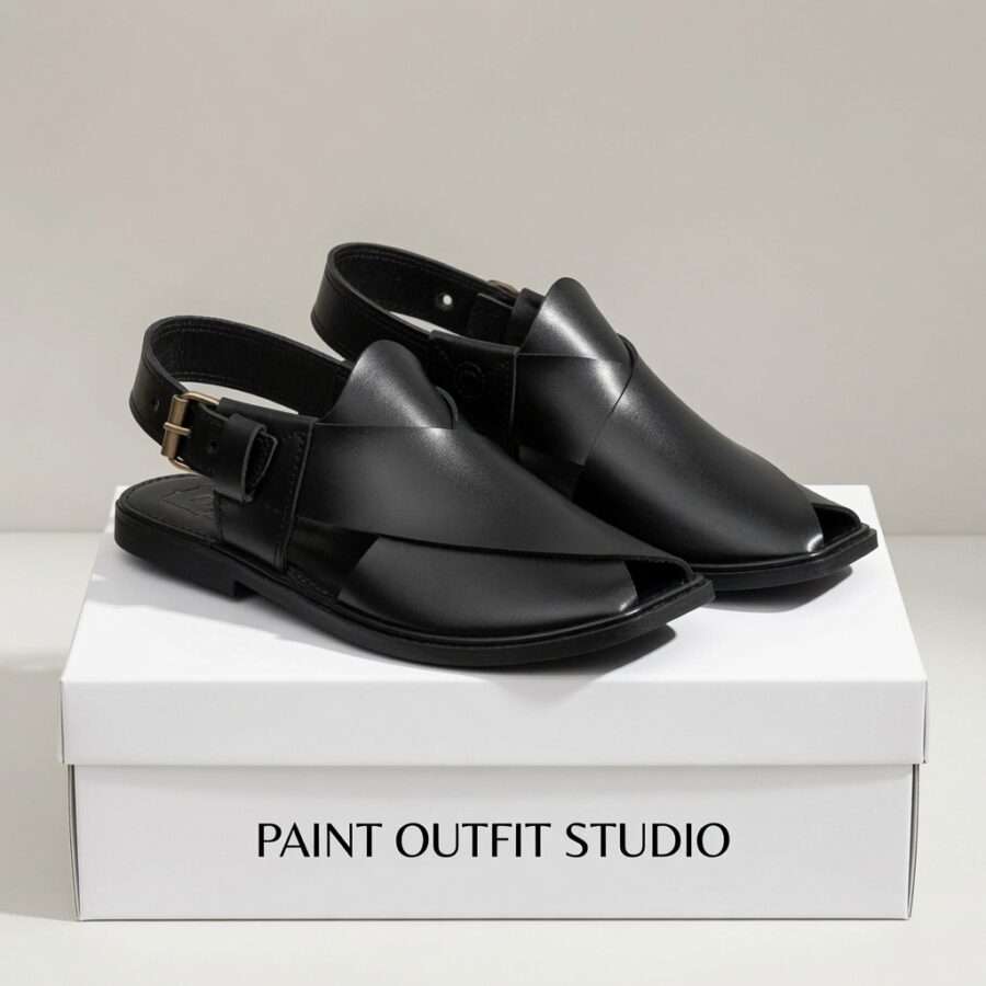 Peshawari Chappal Black Hi Koram Leather Peshawari Chappal