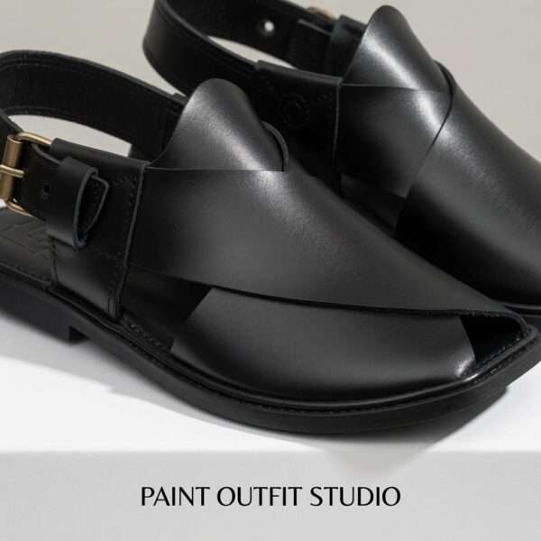 Peshawari Chappal Black Hi Koram Leather Peshawari Chappal